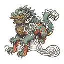 Foo dog with trippy LSD waves tattoo design idea