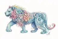 Foo dog with fractal lsd patterns tattoo design idea