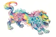 Foo dog with fractal lsd patterns tattoo design idea