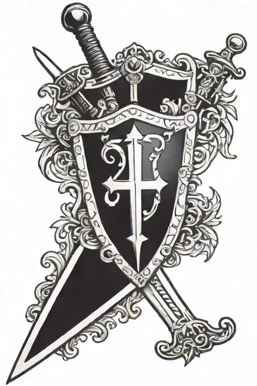 christian sword and shield  tattoo design idea