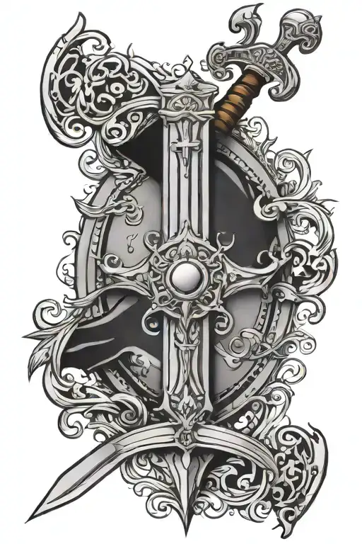 christian sword and shield referencing ephesians 6 tattoo design idea