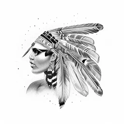 Dotwork Atlanta Braves Indian Woman Tattoo Idea - BlackInk AI