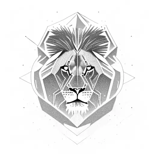 A powerful black and grey lion standing on top of a mountain, symbolizing strength and resilience tattoo design idea