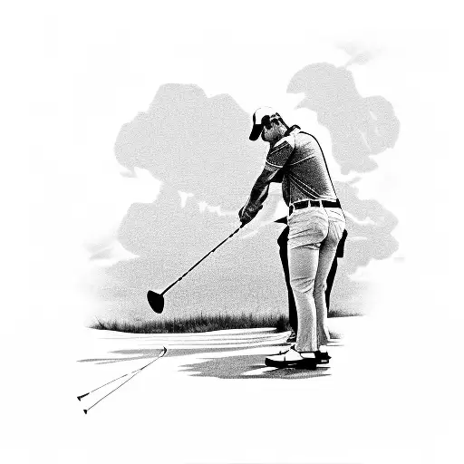 A golf club and a fishing rod crossed over each other, symbolizing the client's diverse interests tattoo design idea