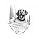 A Labrador retriever playing in a crystal-clear mountain stream tattoo design idea