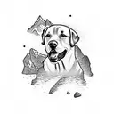A Labrador retriever playing in a crystal-clear mountain stream tattoo design idea