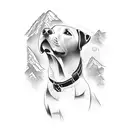 A Labrador retriever playing in a crystal-clear mountain stream tattoo design idea