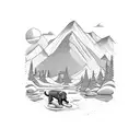 A Labrador retriever playing in a crystal-clear mountain stream tattoo design idea