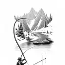 A fly fisherman casting their line into a crystal-clear mountain stream tattoo design idea