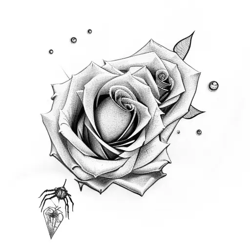 rose with spider web and spider tattoo design idea