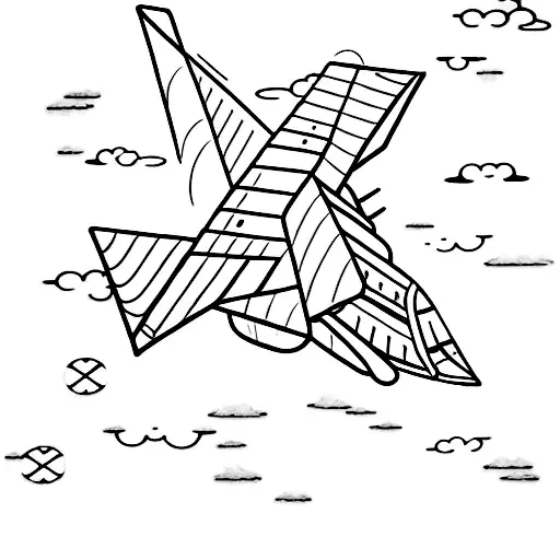 Paper plane flying through Japanese clouds  tattoo design idea