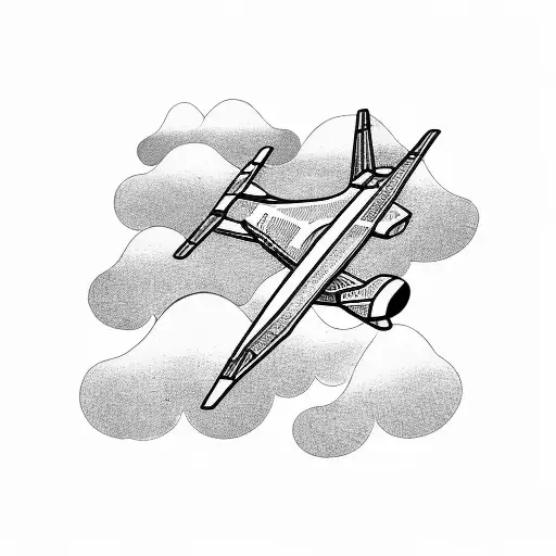 Paper plane flying through Japanese clouds  tattoo design idea