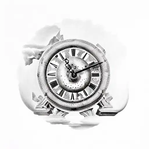  a broken ancient greek column with a clock on top from Salvador Dali's Melting Time painting tattoo design idea