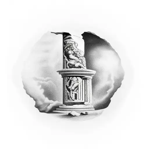  a broken ancient greek column with a clock on it's top from Salvador Dali's Melting Time painting tattoo design idea