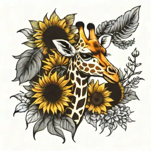 giraffe sunflower surrounded tattoo design idea
