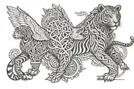 Tiger, Angel, Crane, Pine, Aquarius Celtic Sign tattoo design idea