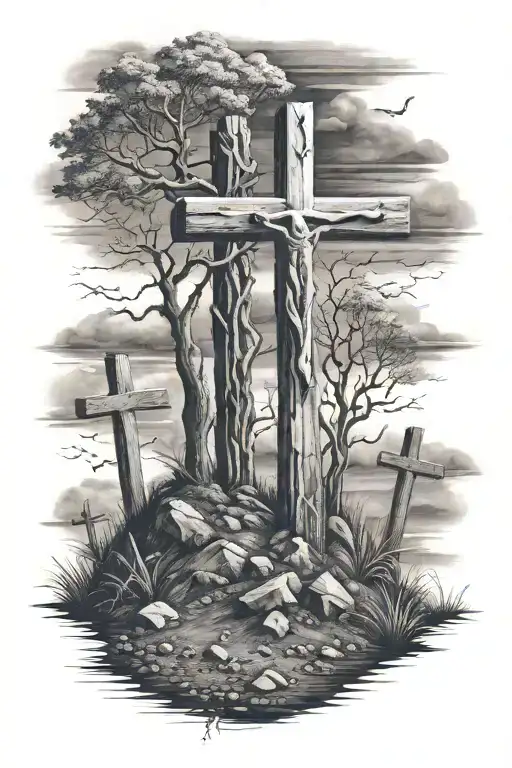 three crosses on a hill  tattoo design idea