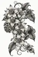 flower vine with violet, daffodil, daisy, lily of the valley, marigold, and narcisus flowers  tattoo design idea