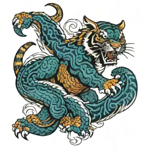 tiger fighting a Dragon tattoo design idea