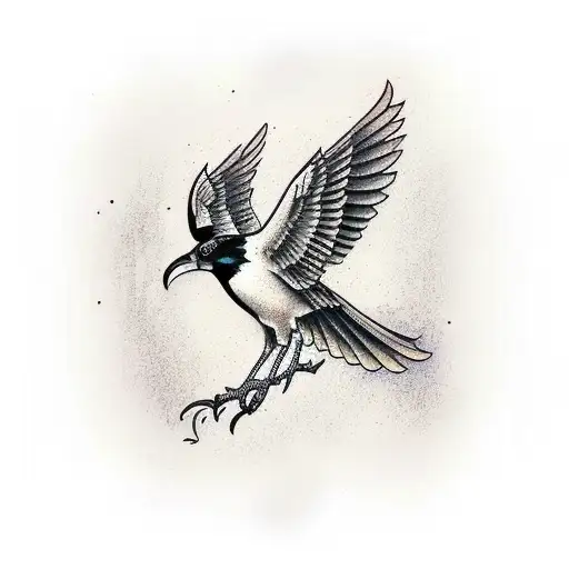 magpie standing on a baked pie tattoo design idea