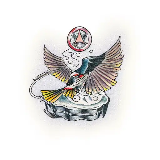 magpie standing on a baked pie tattoo design idea