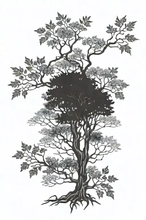 rowan tree forest scene tattoo design idea