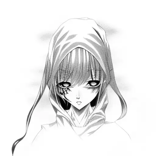 scary anime girl stuck in theeroos glijgetal everywhere and kots of eyes tattoo design idea