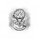 A software developer's brain brewing coffee tattoo design idea