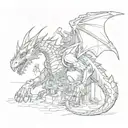 An engineer building a mechanical dragon inspired by medieval legends tattoo design idea