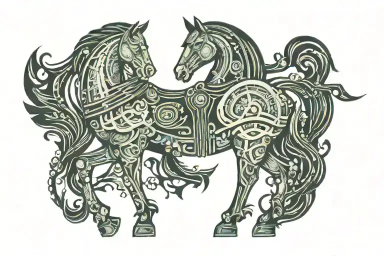 trojan horse in art nouveau style tattoo tattoo design idea
