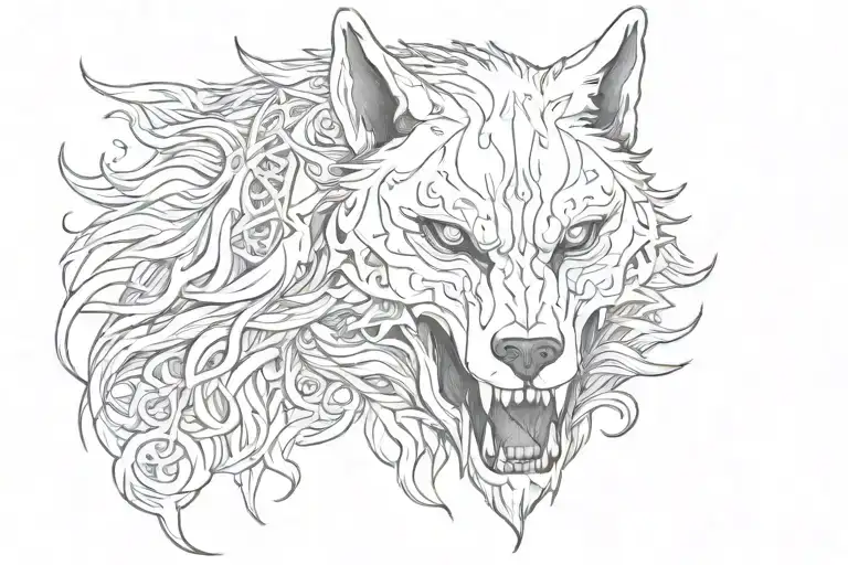 wolf nordic skull horror  tattoo design idea
