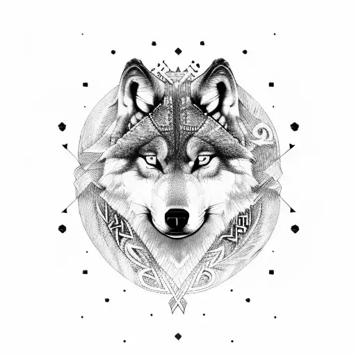 nature forest Viking runes wolf tattoo design idea