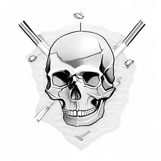 skull with piston rod tattoo design idea