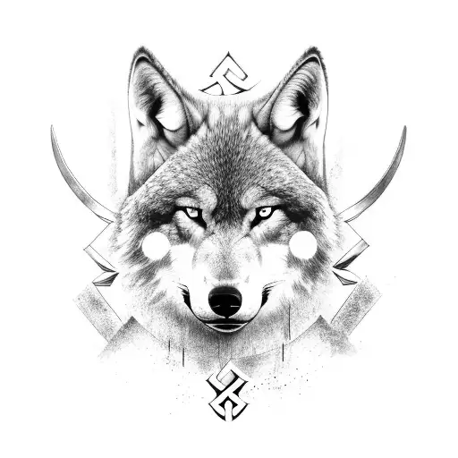 nature forest Viking runes wolf tattoo design idea
