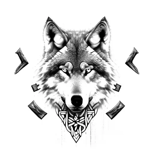 nature forest Viking runes wolf tattoo design idea