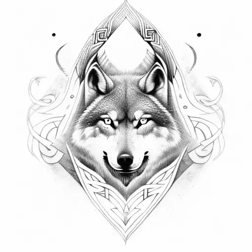 nature Viking runes wolf tattoo design idea
