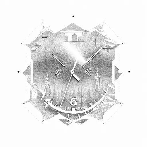 clock mountains snowboard tattoo design idea