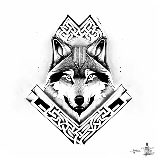 forest Viking runes wolf tattoo design idea