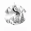 clock mountains snowboard tattoo design idea