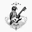 Common Buzzard with electric base guitar tattoo design idea