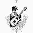 Common Buzzard with electric base guitar tattoo design idea