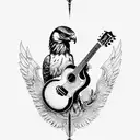 Common Buzzard with electric base guitar tattoo design idea