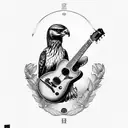 Common Buzzard with electric base guitar tattoo design idea