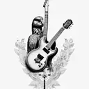 Common Buzzard with electric base guitar tattoo design idea