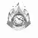 clock mountains snowboard tattoo design idea