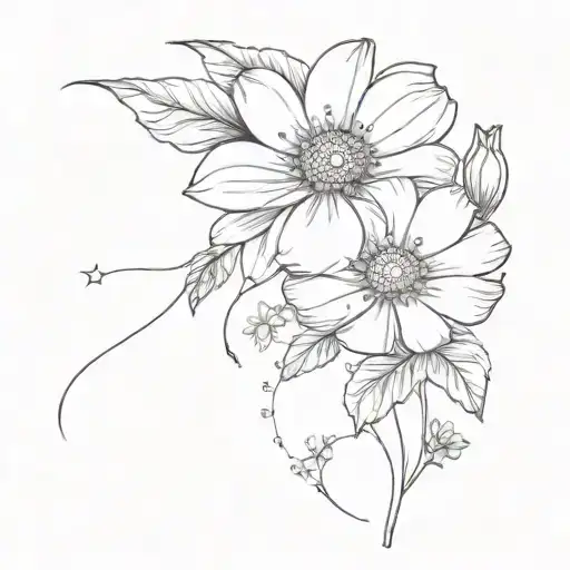 feminine arm tattoo with daisy, rose, morning glory, cosmo flowers, and white dandelions  tattoo design idea