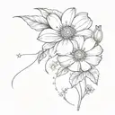 feminine arm tattoo with daisy, rose, morning glory, cosmo flowers, and white dandelions  tattoo design idea