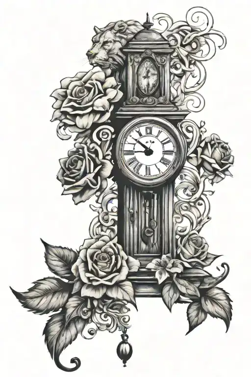 dr who clock, 10 roses, lion roaring, stairway to heaven, 3 lillies, compass  tattoo design idea