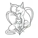 A modern design of a broken heart with a cat and a dog embracing each other, symbolizing the support and love that animals provide in times of sadness tattoo design idea