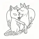 A modern design of a broken heart with a cat and a dog embracing each other, symbolizing the support and love that animals provide in times of sadness tattoo design idea